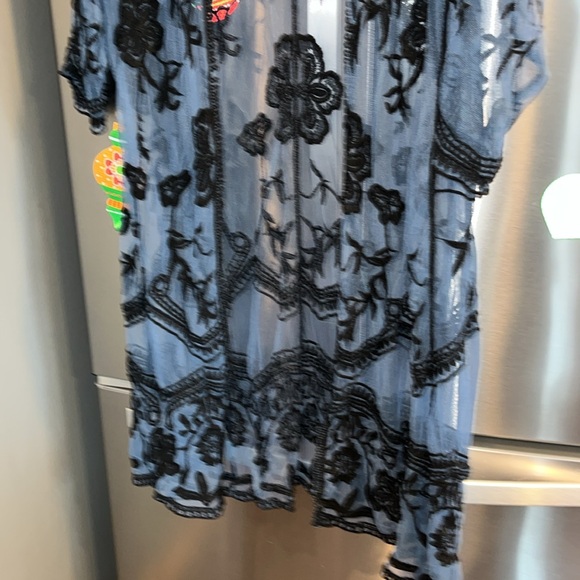 Lane Bryant Blue black Floral Embroidered MESH DUSTER JACKET Open Front Robe 18 - Picture 16 of 16